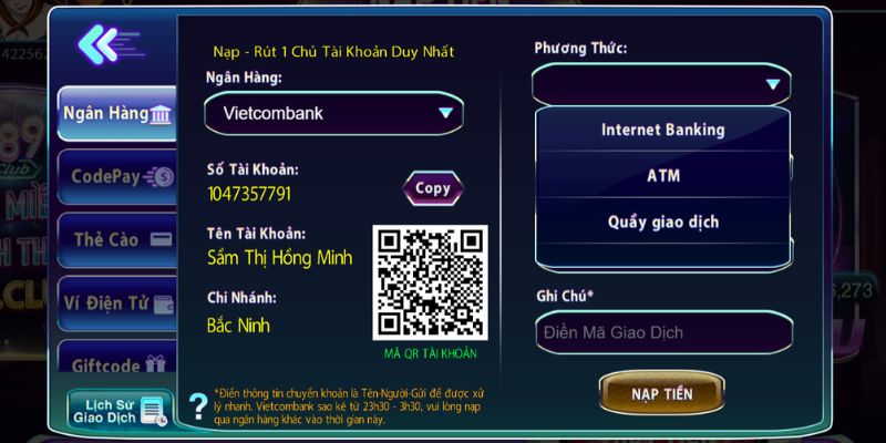 Nạp tiền CLUBV dễ dàng - Mở đường cơ hội thắng lớn 3 Lựa chọn phương thức và cung cấp thông tin